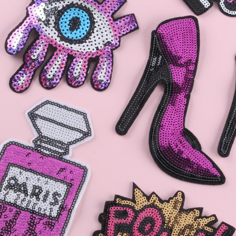 Sequin Embroidery Patch Sticker High Heels Lipstick Cloth Label Accessories Supply Embroidery Label Embroidery Cloth Sticker