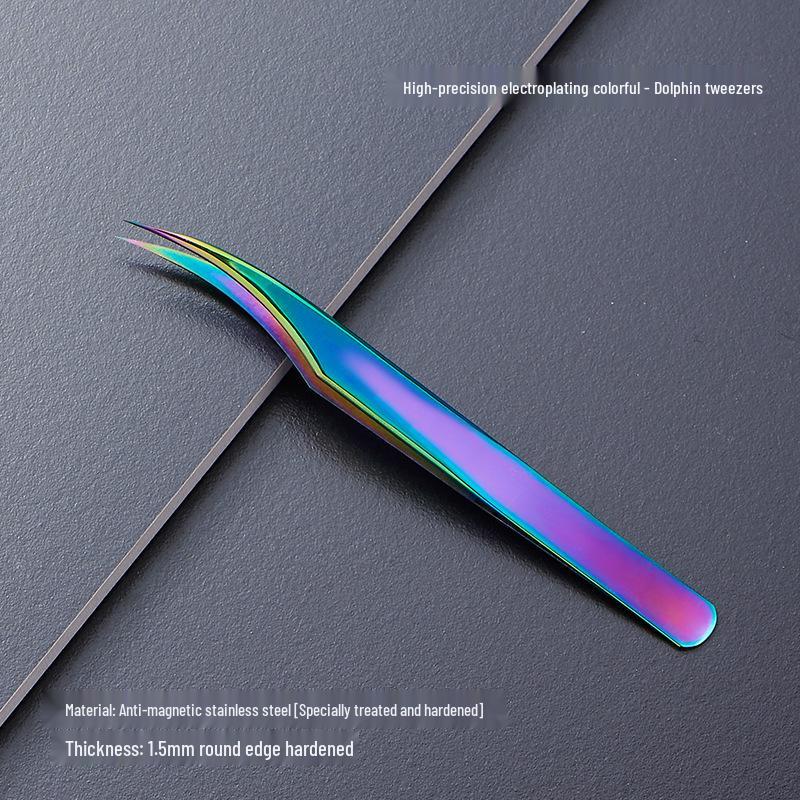 Black Anti-Static Stainless Steel Curved Tip Tweezers Set for Nail Art, Journaling, and Repairs