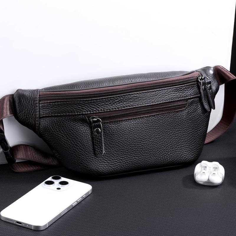 Leather Waist Bag for Men Casual Crossbody Fanny Pack with Adjustable Belt