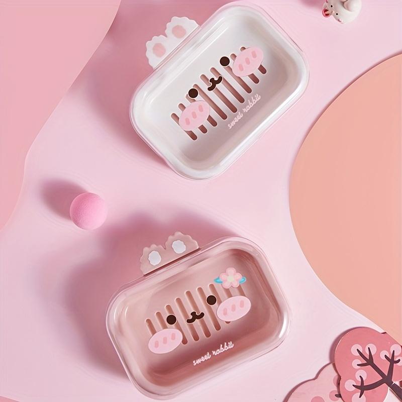 1PC Portable Cartoon Soap Box with Lid - Transparent Cartoon Rabbit Design, Double Drain Soap Holder