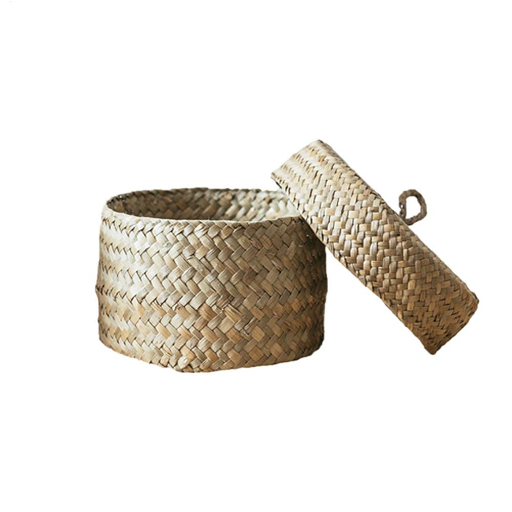 Плетеная коробка для хранения закусок из джута, корзины для хранения мелочей с крышками, органайзер-кейс для шкафа, стола, круглая подарочная коробка, плетеная корзина