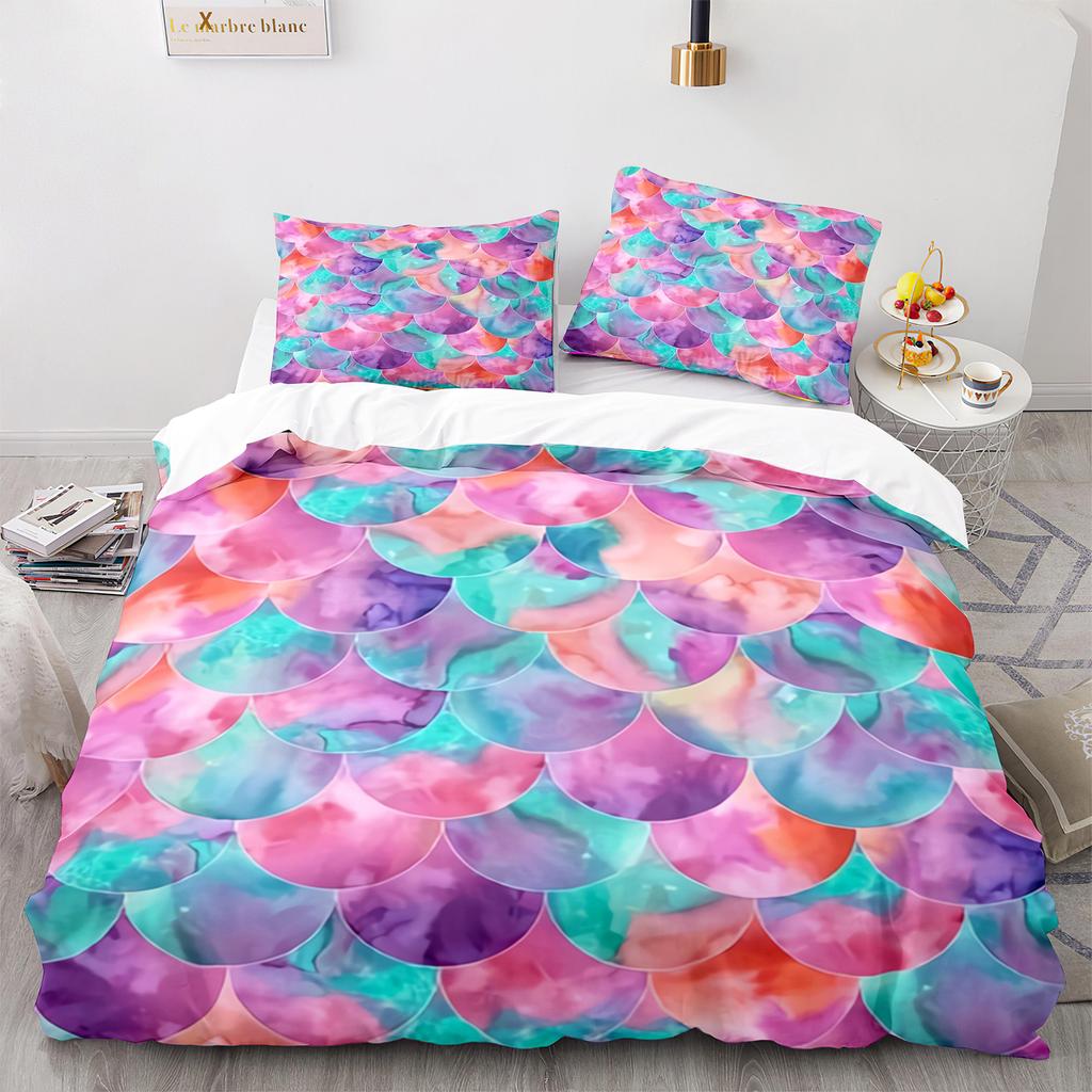 Mermaid Tail Duvet Cover King Queen Size Kids Fish Scales Bedding Set Girly Ocean Animal Princess 2/3pcs Polyester Quilt Cover