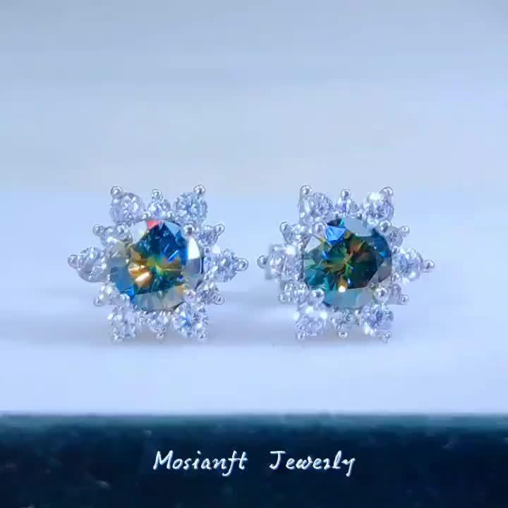 Elegant Turquoise Moisamite Snowflake Earrings - 925 Sterling Silver,Perfect for Valentine's Day,Everyday Holiday Parties,Weddings,Lightweight Design