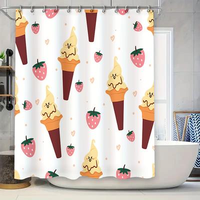 Ice Cream Cone Shower Curtain Cute Strawberry Design For Bathroom Decor Modern Printed Polyester Fabric Various Sizes Available
