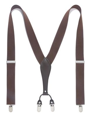 HISDERN Brown Wide Gift Box Elastic Belt with 6 Secure Popular Men's Y-Shaped Suspenders, 35mm, Stylish, Included, Clips, Gift, Y-03