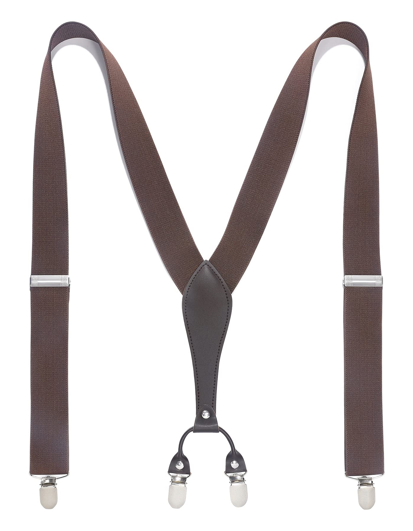 

HISDERN Коричневая широкая подарочная коробка Эластичный ремень с 6 надежными популярными мужскими подтяжками Y-образной формы, 35 мм, стильные, в комплекте, клипсы, подарок, Y-03