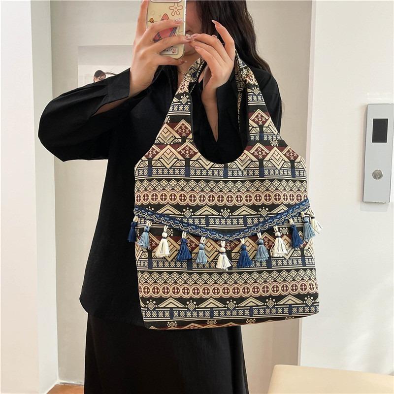 Fashion Linen Bag, New Large-capacity Portable Tote Bag, Fringed Shoulder Bag.