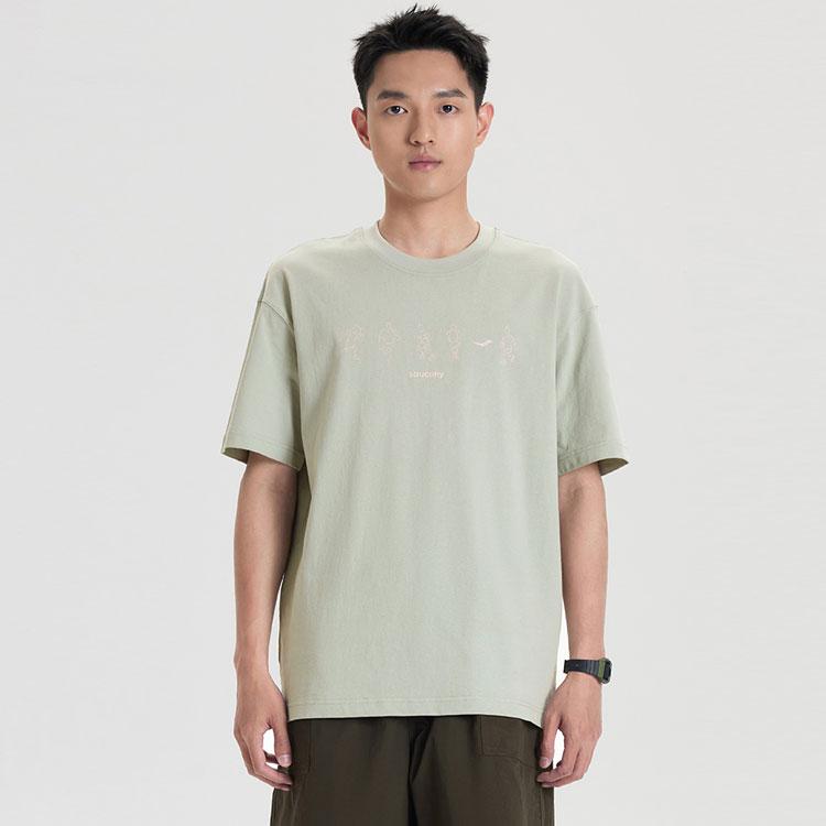 SAUCONY Cartoon Print Fashion Casual Loose Fit Round Neck Short Sleeve Drop Shoulder T-Shirt Men T-Shirt Berry-Green SC2239042-3