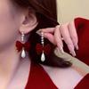 Long Ankara Red Bow Flocking Stud Earrings Women'S Light Luxury High-End Fashion Versatile Earrings Fringed Ears