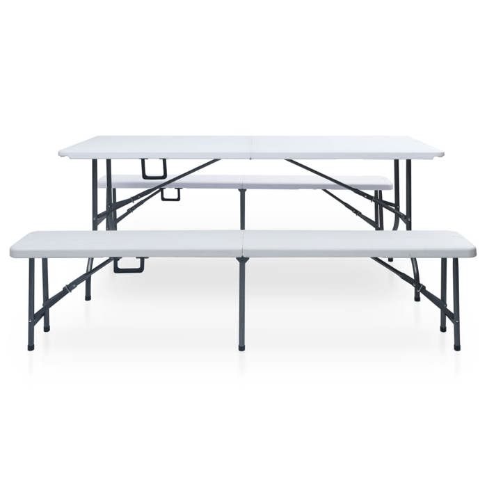 VidaXL Table pliable de jardin avec 2 bancs 180 cm Acier et PEHD Blanc