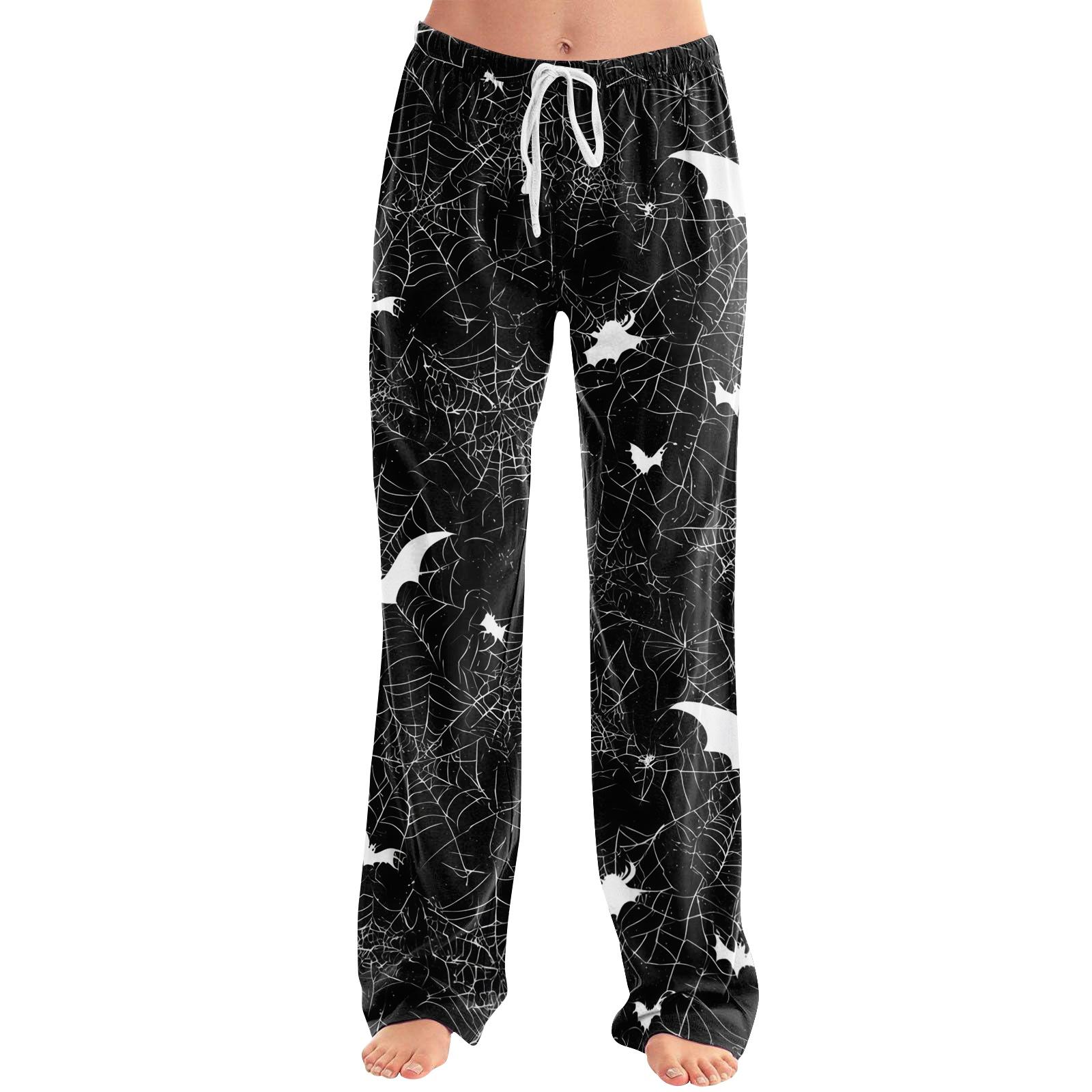 Women s Halloween Print Drawstring Pants, Casual Long Pants for Sleepwear or Daily XXL