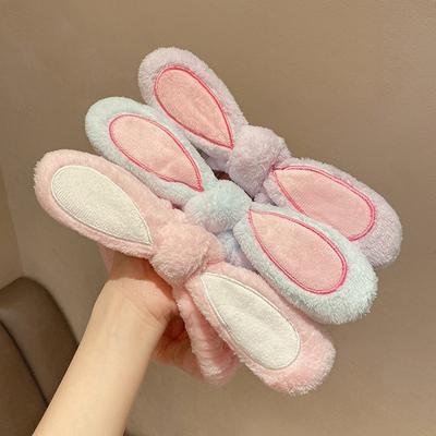 1PC Plush Headband Hand Tied Bow Hair Band Autumn Winter Face Makeup Rabbit Ears Headband