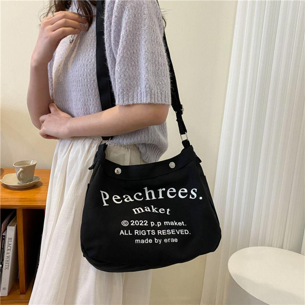 

Korean Style Letter Canvas Underarm Bag Large Capacity Simple Handbag Travel Shopping Bags коричневый