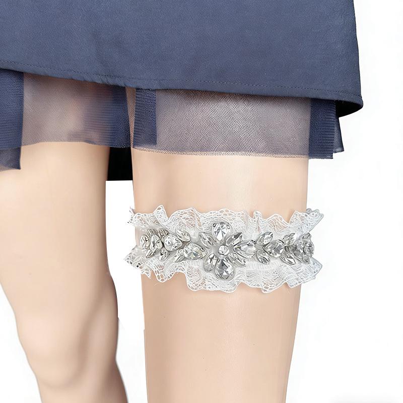 European Lace Garter with Inlaid Crystal Rhinestones for Brides