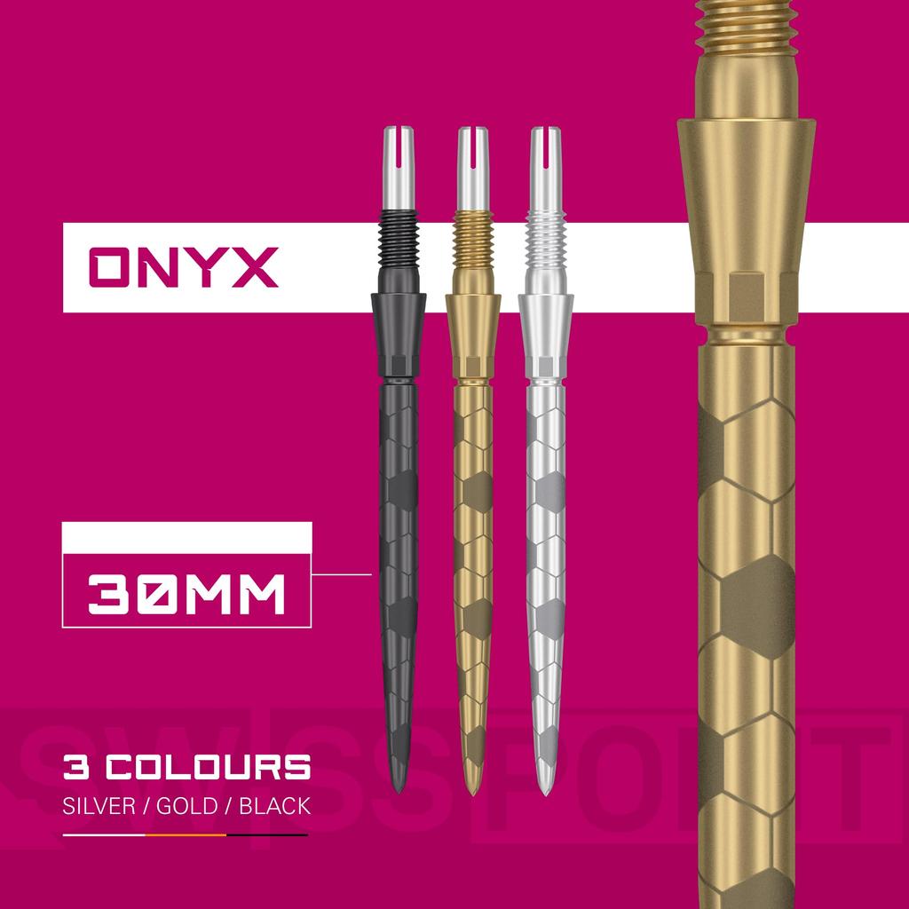 Target Darts Swiss Storm ONYX Dart Points of Replacement Steel Dart Points (Set 3) 26mm/30mm/35mm - Silver/Gold/Black (30mm, Gold)