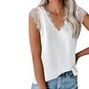 Women's V-Neck Lace Casual Solid Sleeveless Shirts Tank Tops Blouse