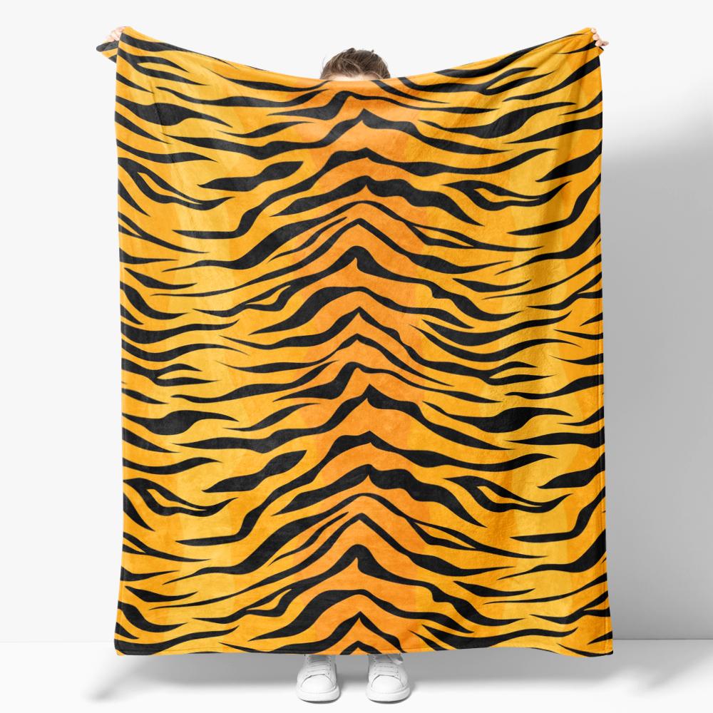 Fierce And Warm Tiger Stripes Flannel Blanket For Sofa Creative Tiger Skin Style Pattern Throw Blankets For Bed Perfect Gift