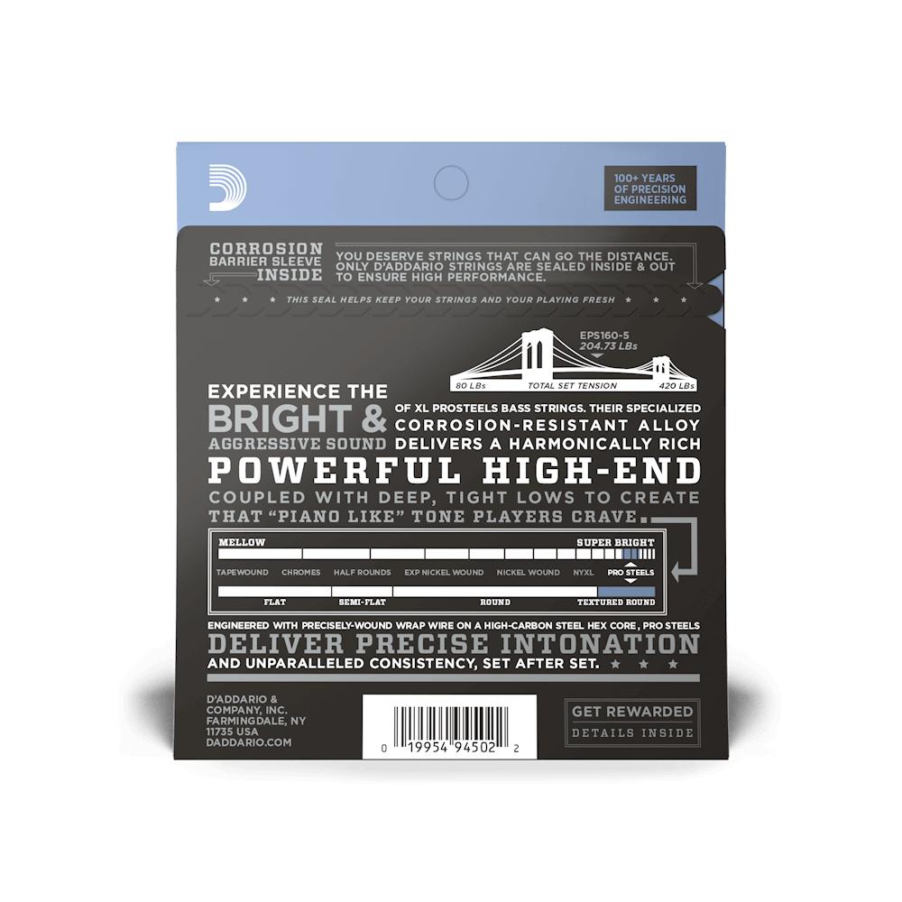 D'Addario ProSteels Bass 5-string Custom Light 45-105 Long Scale EPS165-5