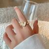 Adjustable Opening Heart Ring for Women Vintage Zircon Pearl Butterfly Finger Rings Female Wedding Party Luxury Jewelry Gifts