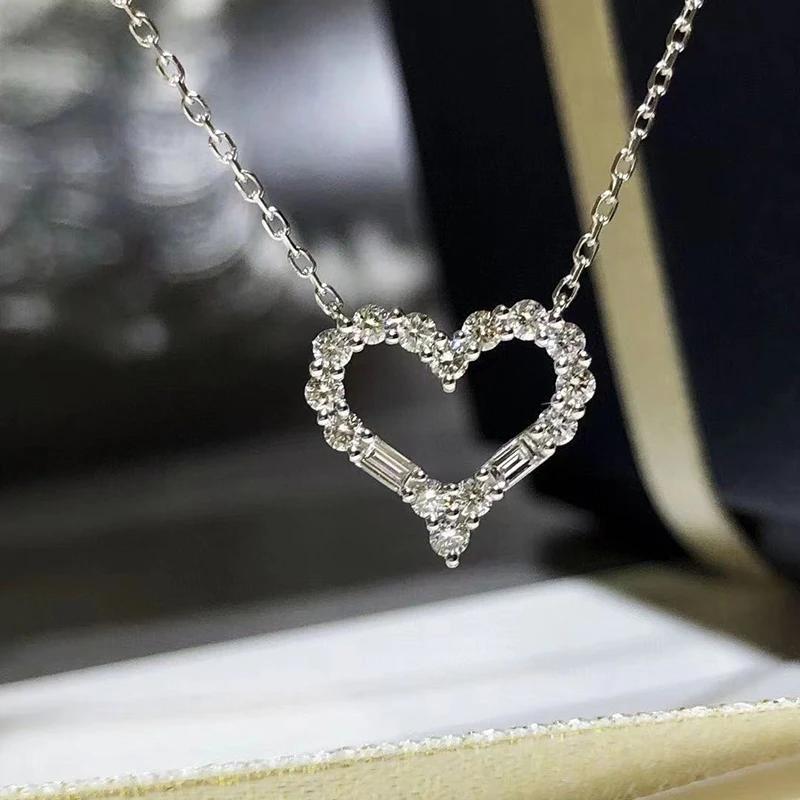CAOSHI Eternal Heart Shaped Necklace Sparkling Zirconia Accessories for Lady Chic Simple Style Zircon Romantic Confession Gifts