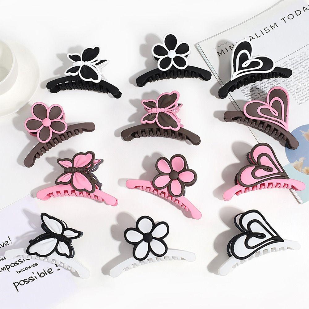 

Non-Slip Matte Shark Clips Sweet Flower Beach Hair Accessories Hair Clips for Thick Hair for Women Heart Black