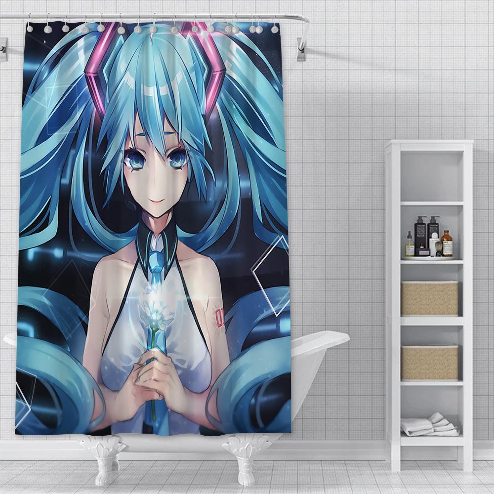 Anime Girl H-HatsuneS M-Miku Shower Curtain Waterproof Polyester Fabric Paint Bath Curtain Home Bathroom Decor Curtain With Hook