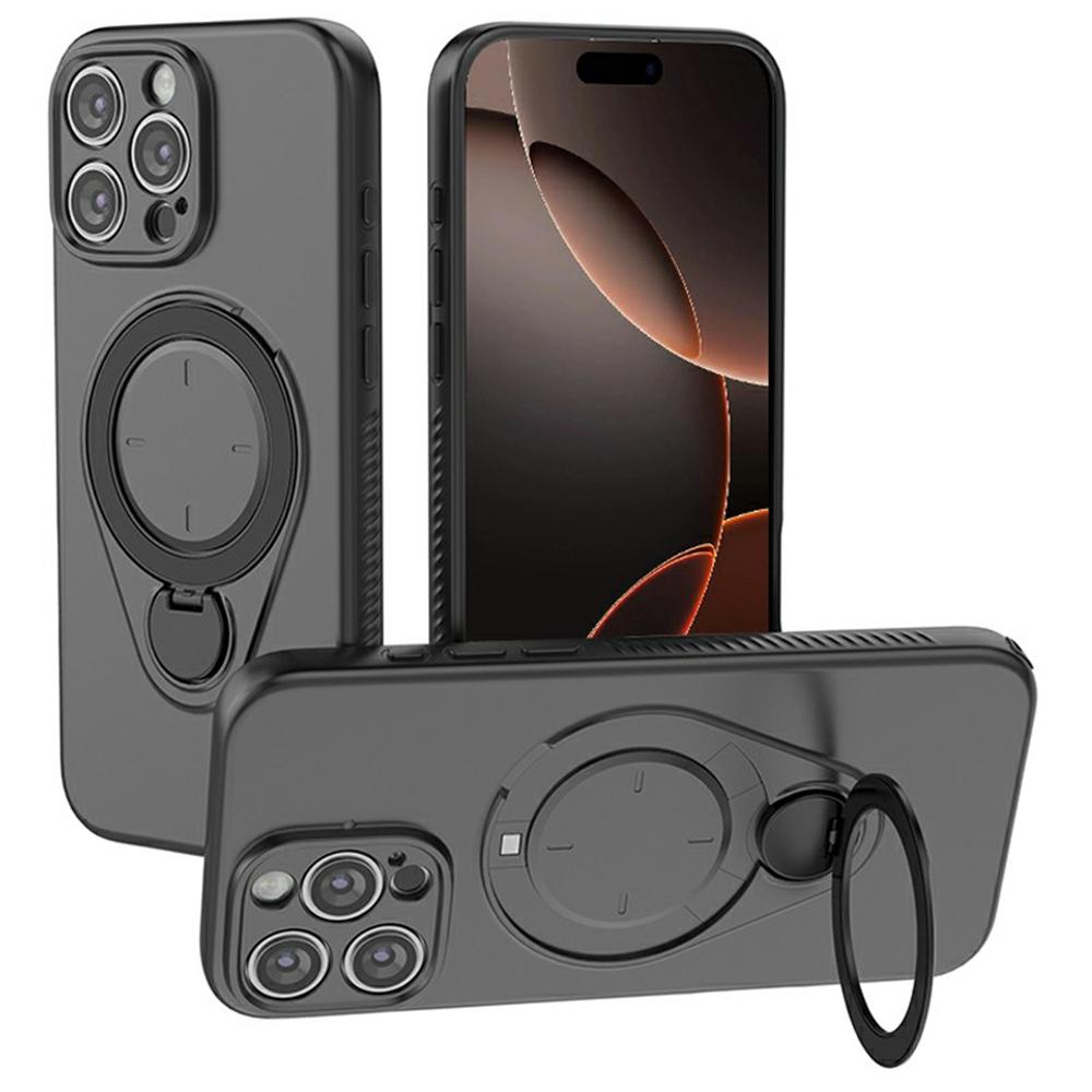 For iPhone 16 Pro Magnetic Case Rotating Kickstand TPU PC Phone Cover Compatible with MagSafe