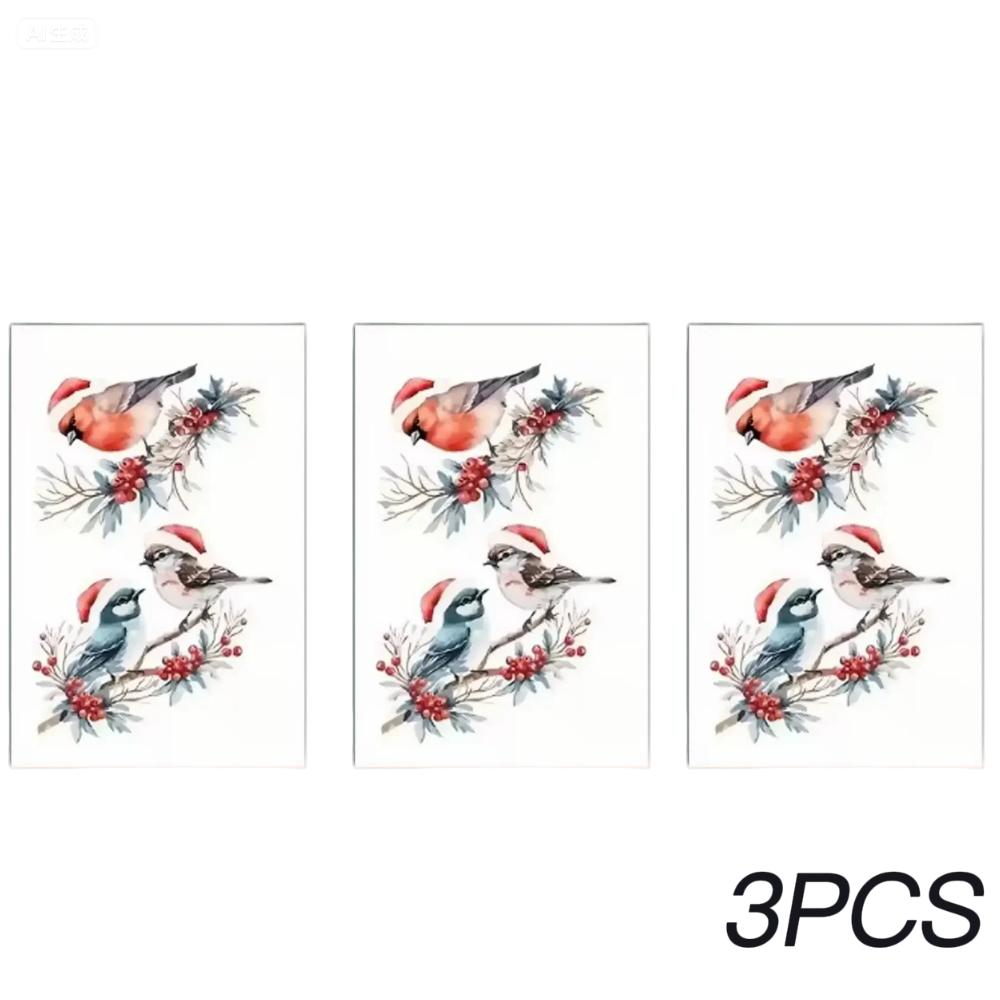 1-5Pcs Christmas Bird And Tree Branch Window Static Stickers Waterproof Suitable For Household Kitchen Workspace Festive Christmas Decoration