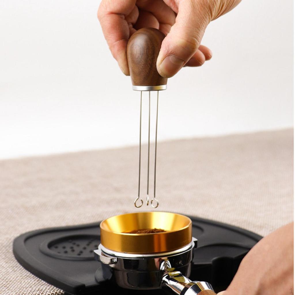 Wooden Coffee Tamper Espresso for . Stainless Steel Flat with Height Adjustable Handle