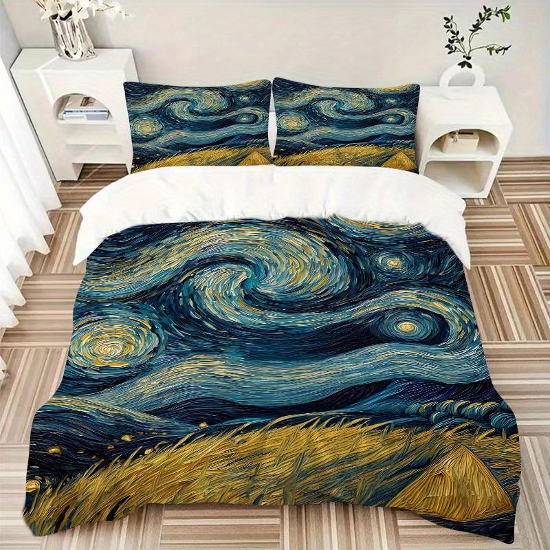 3pcs Starry Night Wheat Field Print Bedding Quilt Cover, Soft and Comfortable Quilt Cover Suitable for Bedroom and Guest Room186