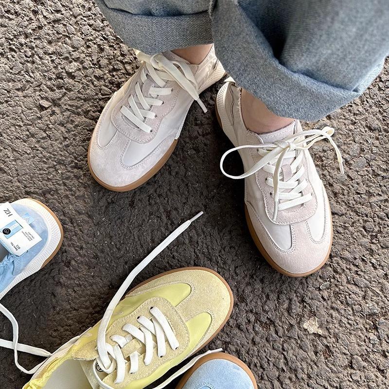 Leather women's new ballet lace-up retro versatile, lightweight and breathable sports little white shoes