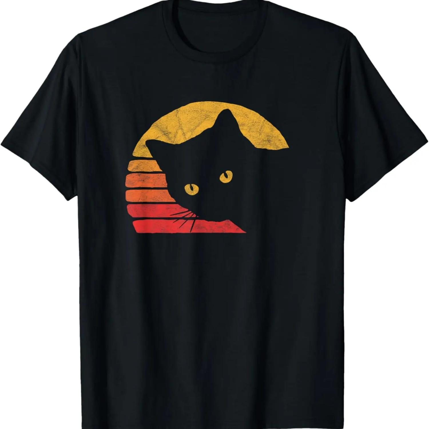 Vintage Eighties Style Cat Retro Distressed Design T-Shirt S чёрный