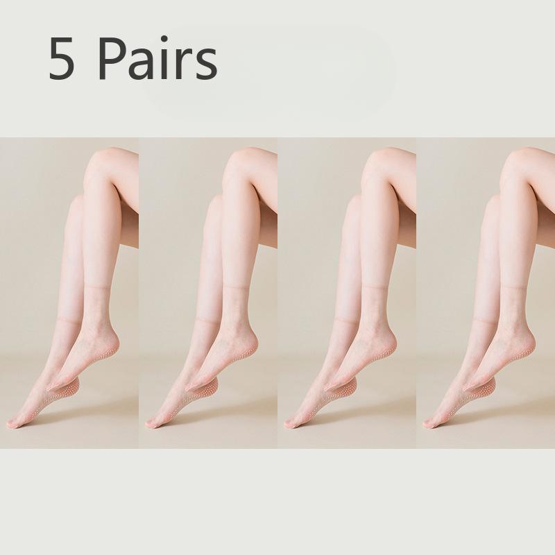 5 Pairs of Silk Stockings, Women's Short Socks, Summer Thin, Anti-hooking Thread, High-elasticity, Non-falling Heels, Mid-calf Socks, Crystal Socks