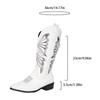 Cowboy Boots for Women Cowgirl Western Boots Embroidery Stitched Chunky Heel Mid Calf Boots Women's Pull-on Vintage Faux Leather Wide Calf Boots