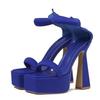 Merkelige Høye Hæler Sexy Chunky Sandaler Dame Plattform Firkantet Tå Ankel-Wrap Glidelås Strippersko Kvinner Blå