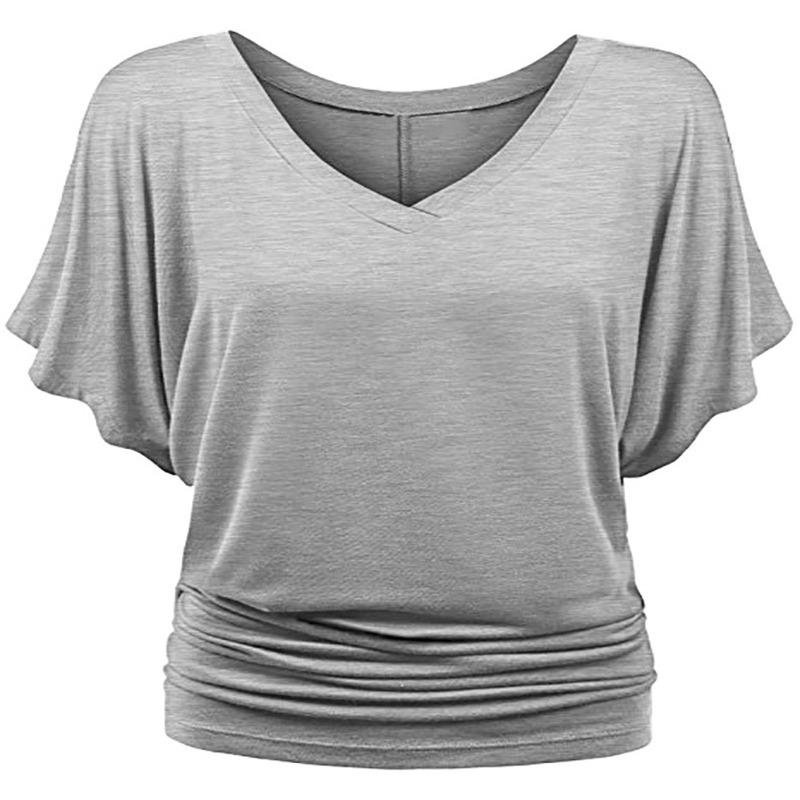 Sommer Neue Mode Damen Locker Fledermaus Kurzarm V-Ausschnitt T-Shirt Tops