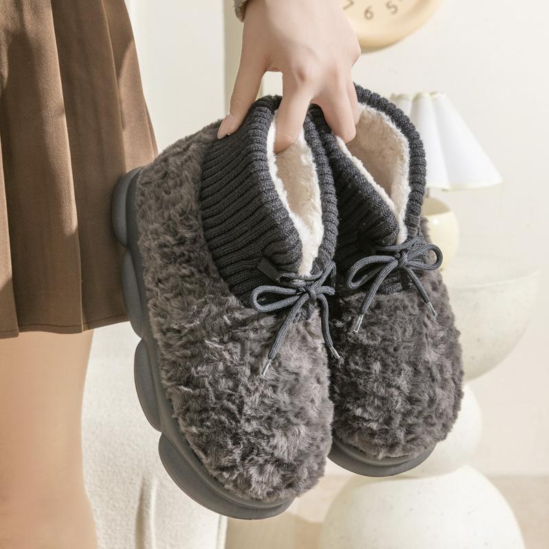High-top tether plush warm cotton shoes autumn and winter indoor household shoes thick-soled couple cotton shoes