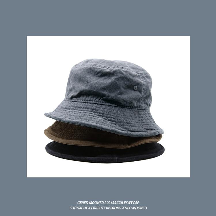 Solid-color, washed black fisherman's hat, unisex sun hat for sun protection