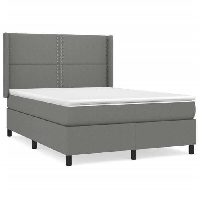 3131354 vidaXL Lit à sommier tapissier avec matelas Gris foncé 140x200cm Tissu