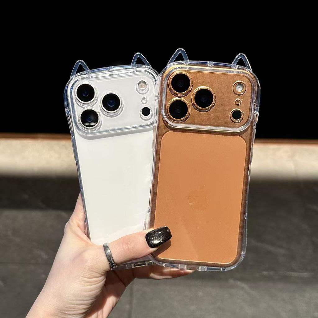 Cat's Ears Transparent Shockproof Phone Case for Iphone 17 Air 16 Pro Max 15 Plus 14 Pro 13 12 11 Xr X Xs Max 7 8 Se 2022 2020 Minimalist Soft Cover