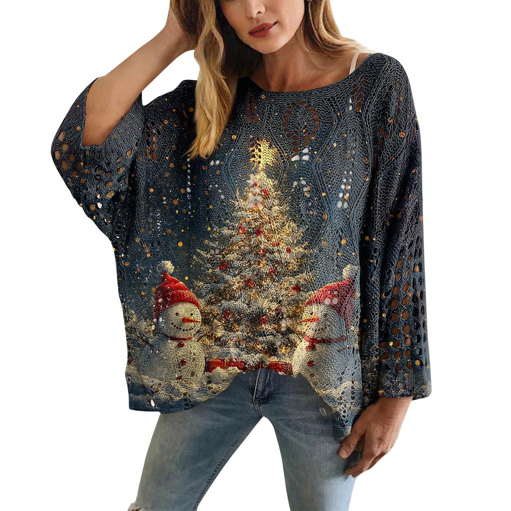 XY-LK01-Pullover hollow blouse 3D printed sweater spring and summer new