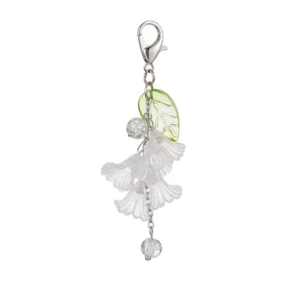 Llavero acrílico hecho a mano con cierre de langosta, diseño de flor y hoja, con colgante de flor, llavero floral, joyería para mujer