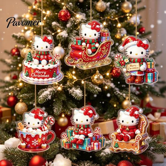 Stocking Stuffer for Kids Christmas Kitty Ornaments, 2D Flat Acrylic Hanging Decorations, Cute Party Exchange Gifts Cartoon Pendants Tree, Holiday
