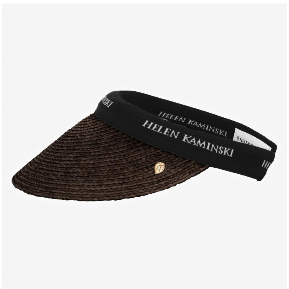 Helen Kaminski Bianca Chocolate Black Logo Visor Sun Cap Hat50265