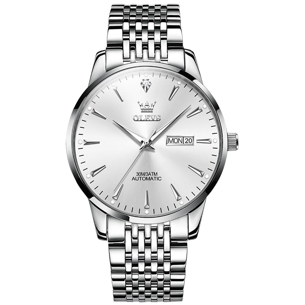 OLEVS Top Brand Silver Black Luxury Men's Automatic Mechanical Watches Stainless Steel Sports Waterproof Watch Reloj Hombre