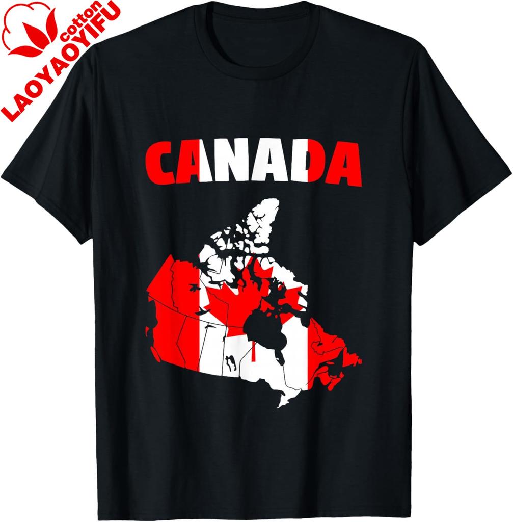 Canada - Canadian Map Flag T-Shirt Gift for Canada Lovers T-Shirt Streetwear Clothing Funny Shirt Cotton Tee Men's Shirt
