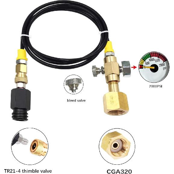 60in New Upgraded CGA320 Co2 Tank adapter connects directly to the soda machine, Adapter for TR21-4 Soda Water Machine Compatible with Fizzi/One