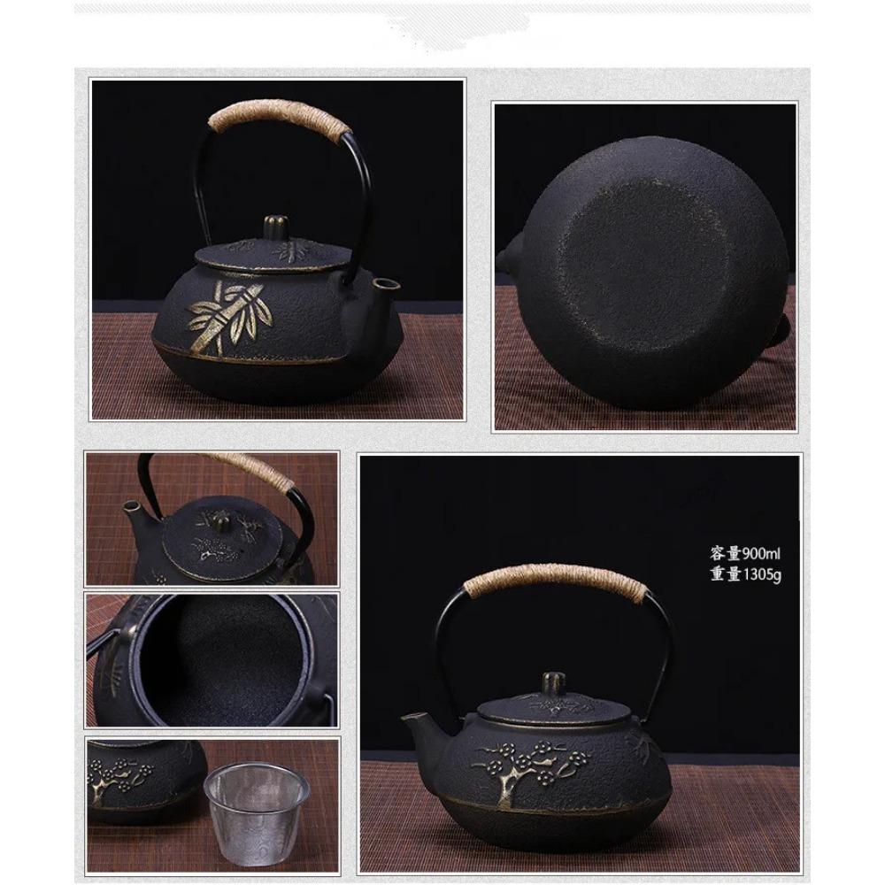 900ML Japanische Gusseisen-Teekanne mit Edelstahl-Sieb Pflaumenblüte Gusseisen-Teekessel zum Wasserkochen