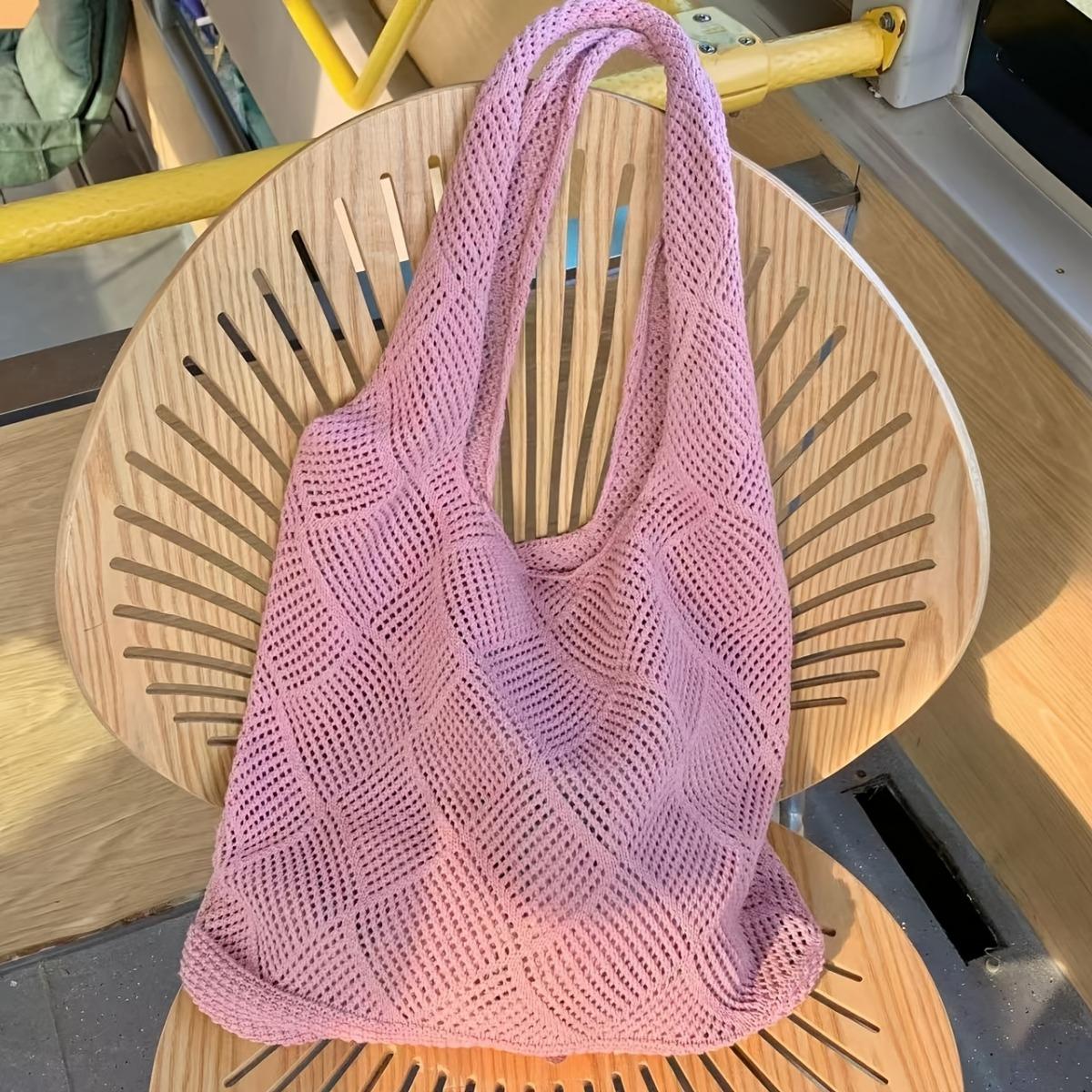 Дышащая трикотажная сумка-тоут - летняя сумка через плечо с открытой вязкой, вместительная и легкая для пляжа, шопинга и повседневных прогулок, пляжная сумка-тоут