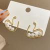 Fashion Vintage Heart-Shaped Stud Earrings Golden Imitation Pearl Metal Earrings For Women Trendy Romantic Zircon Gifts